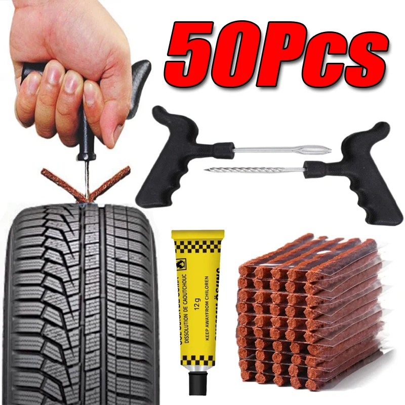 Car Emergency Tool Kit - 路側緊急用チューブレスタイヤパンク修理キット、ゴムプラグ挿入ツール、自動車、バイク、トラック、SUV、ATV用