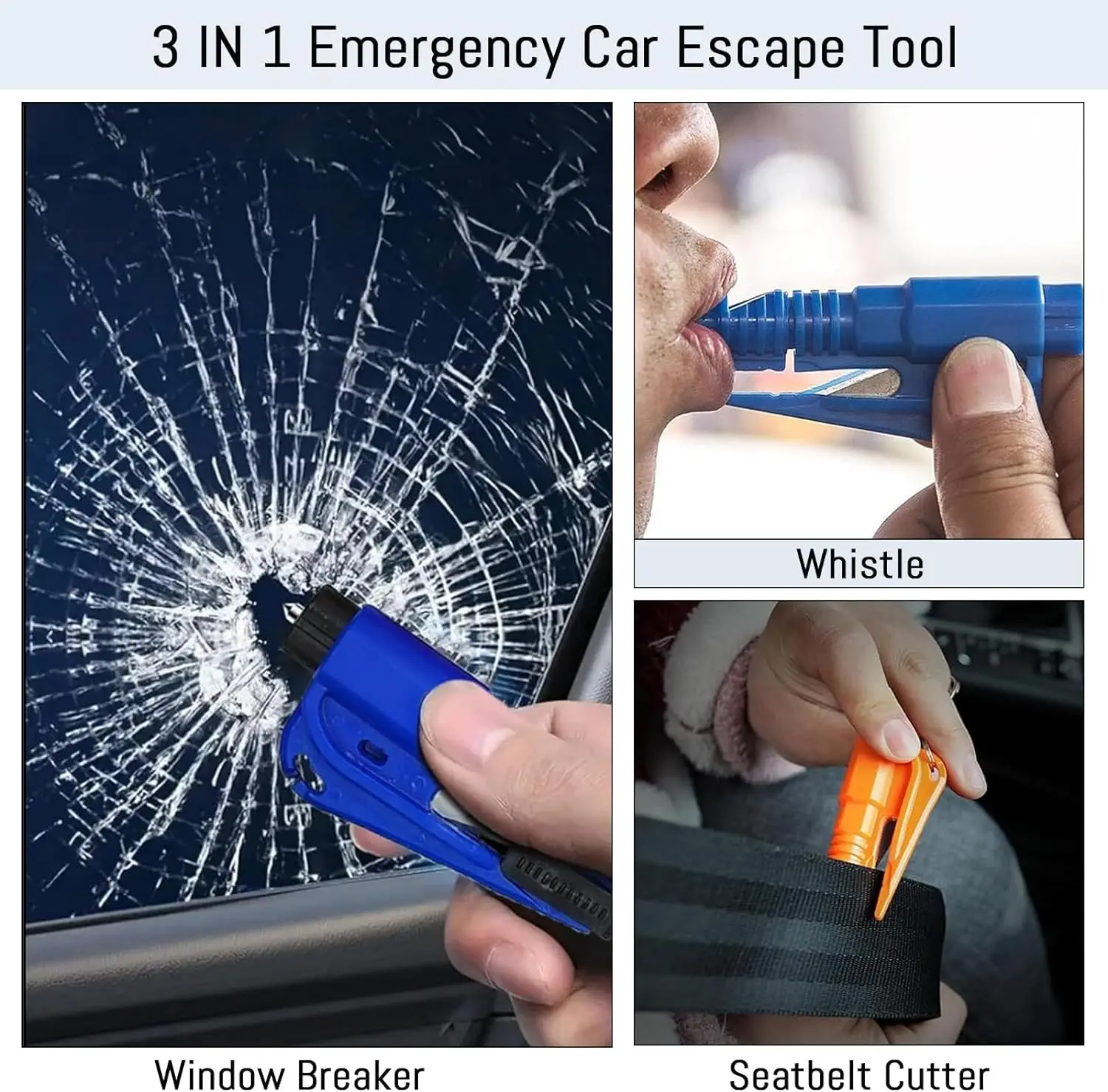 Car Emergency Tool Kit - 安全ハンマー 車用脱出ツール 3-in-1 ウィンドウブレーカー シートベルトカッター コンパクト緊急ハンマー